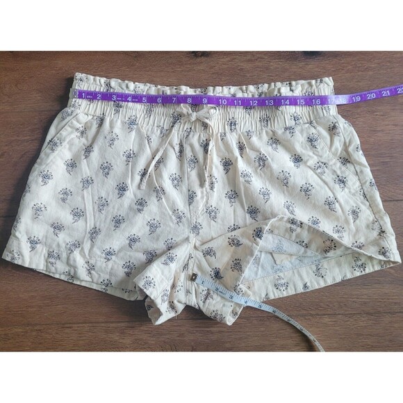 A New Day Womens XL Linen Blend Shorts Paperbag High Rise Pull On Beige Print - Picture 3 of 14